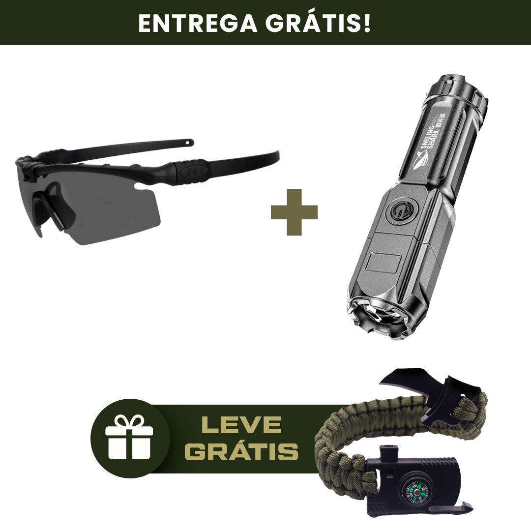 CONJUNTO ÓCULOS TÁTICO BALÍSTICO + LANTERNA TÁTICA SHARK [GANHE PULSEIRA TÁTICA DE SOBREVIVÊNCIA]