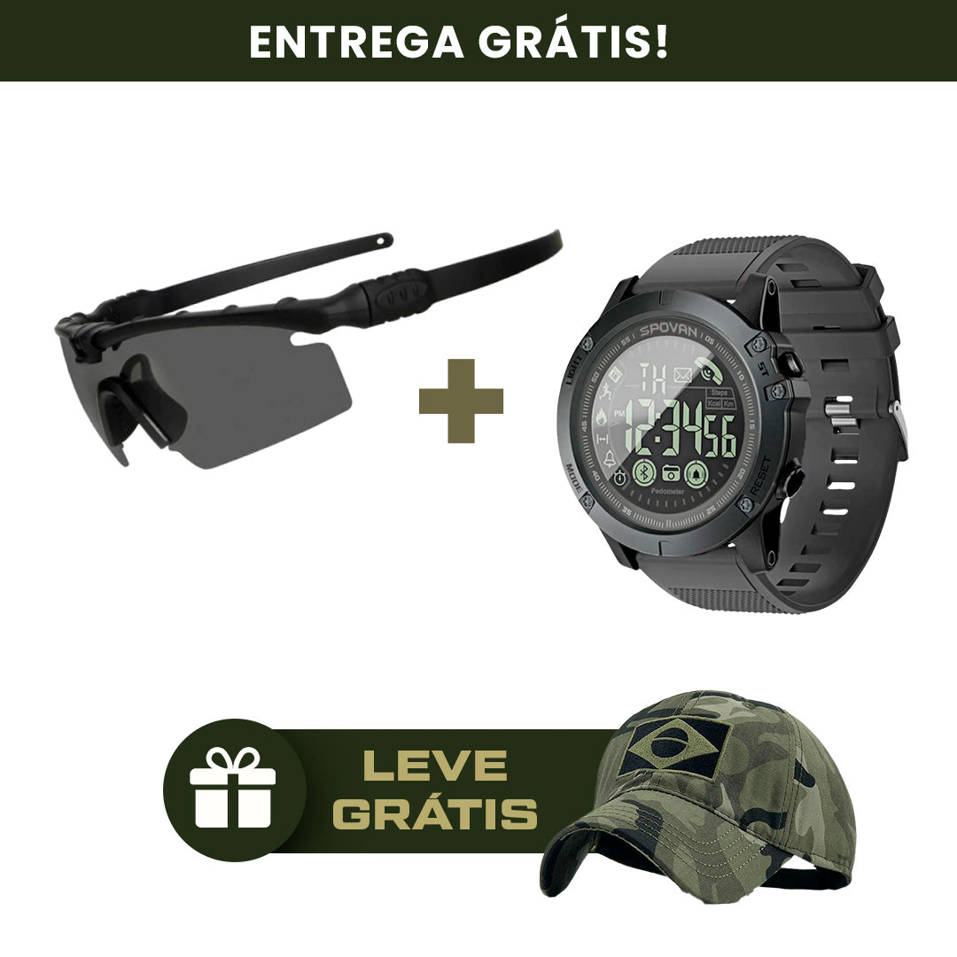 CONJUNTO ÓCULOS TÁTICO BALÍSTICO + RELÓGIO MILITAR SPORT [GRÁTIS BONÉ BRASIL TÁTICO]